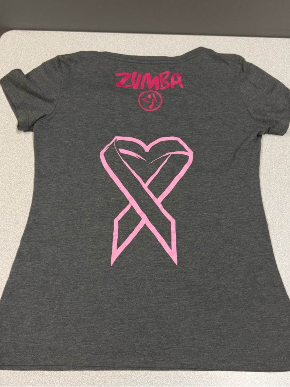 Zumba Fitness Women’s Charcoal Gray Tee with Pink Ribbon Graphic